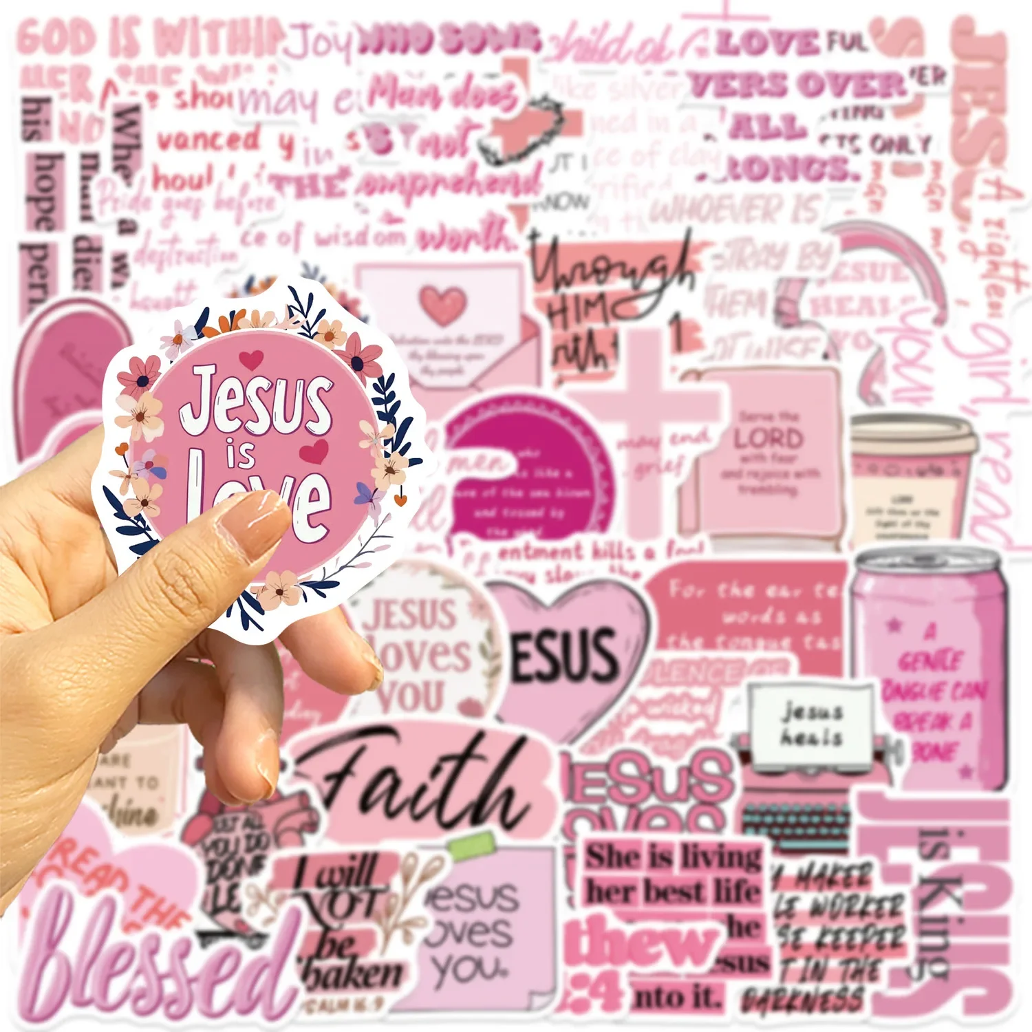 

10/50pcs Jesus Loves You Christian Stickers Kawaii Pink Bible Religion Decals Laptop Phone Luggage Waterproof Sticker Kids Toy