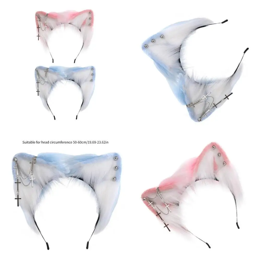 

652F Маскарадная повязка для волос с кошачьими ушками и металлическими серьгами, милая повязка для волос для ролевых игр для