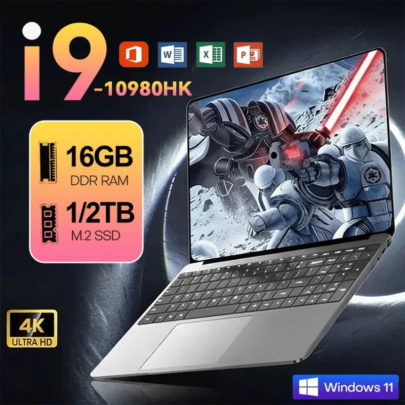 Intel Core I9 10980HK Portable Laptop Computer 16GB DDR4 1TB 2TB SSD 14.1' Notebook Windows 11 4K Office Gaming PC