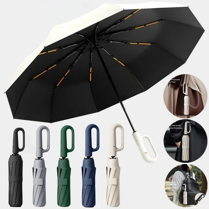 Oversized Reinforced Windproof Rainproof Dual-use UV Resistant Fully Automatic Rotating Ring Buckle Umbrella Fold double keel