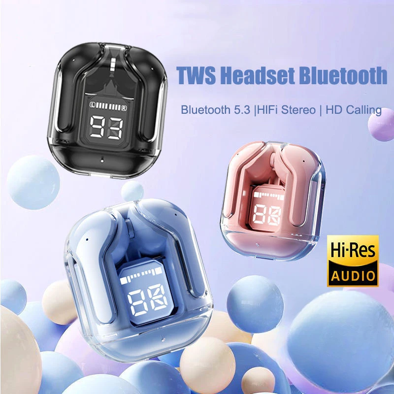 NEW T2 tws Wireless Bluetooth Headset Transparent ENC Power Digital Display Stereo Sound Earphones for all smartphone