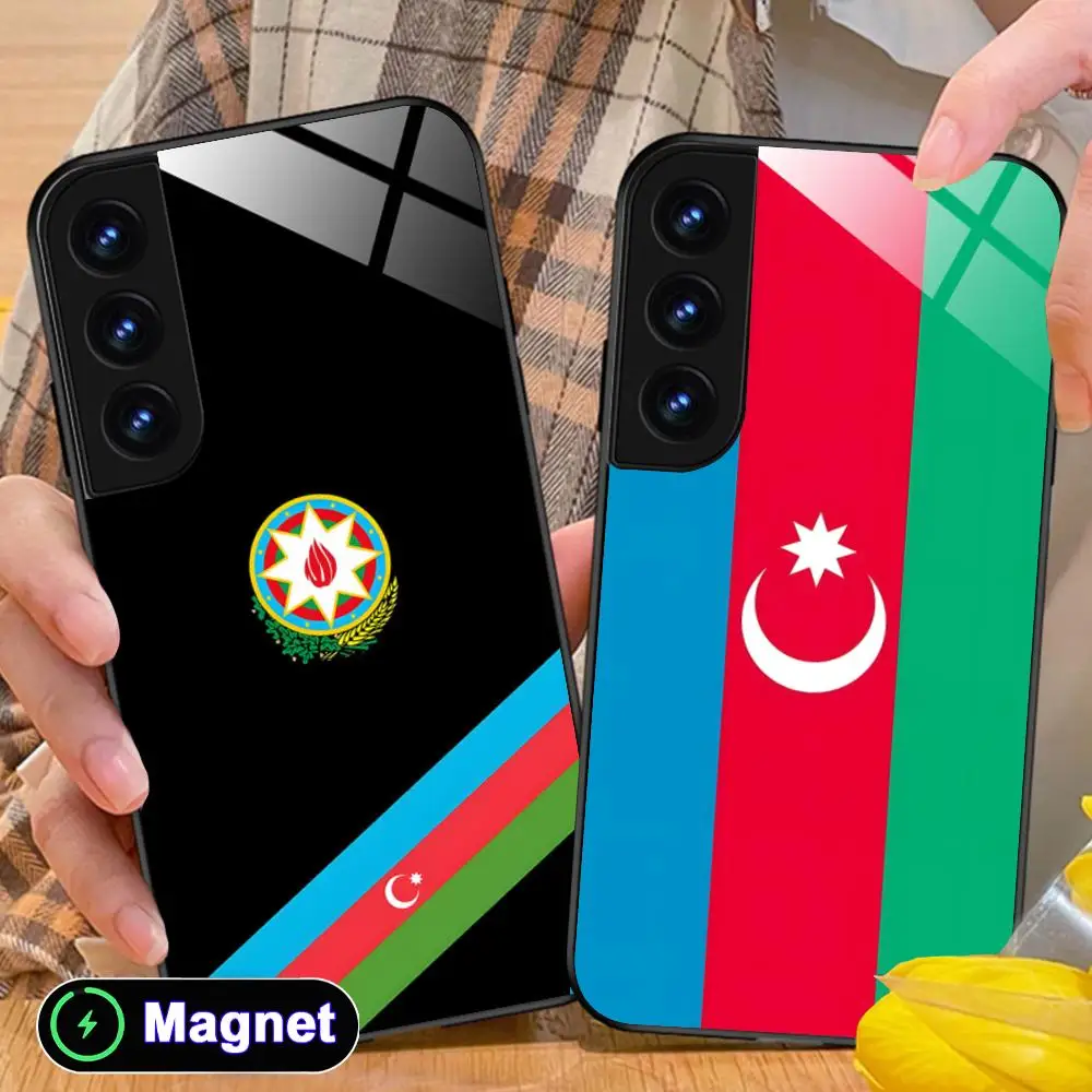 Azerbaijan Flag Phone Case for Samsung Galaxy S26 S25 S24 S23 S22 S21 S20 Note20 Plus FE Ultra Glass Magnet Cover