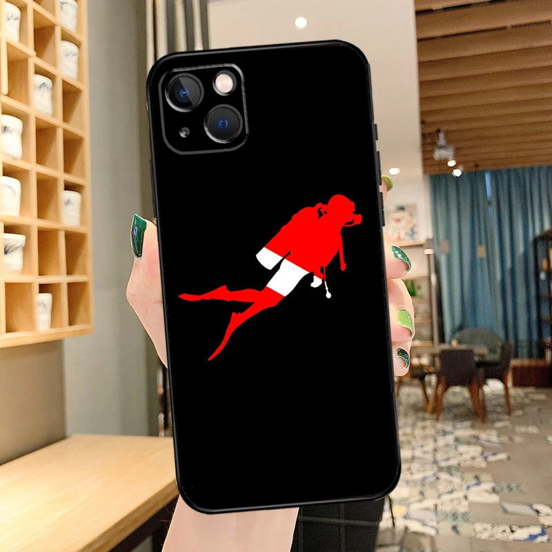 Scuba Tauchen Taucher Telefon Fall Für iPhone 16 Pro Max 14 13 12 11 15 Pro Max mini XR 15 16 Plus 16e Abdeckung Coque