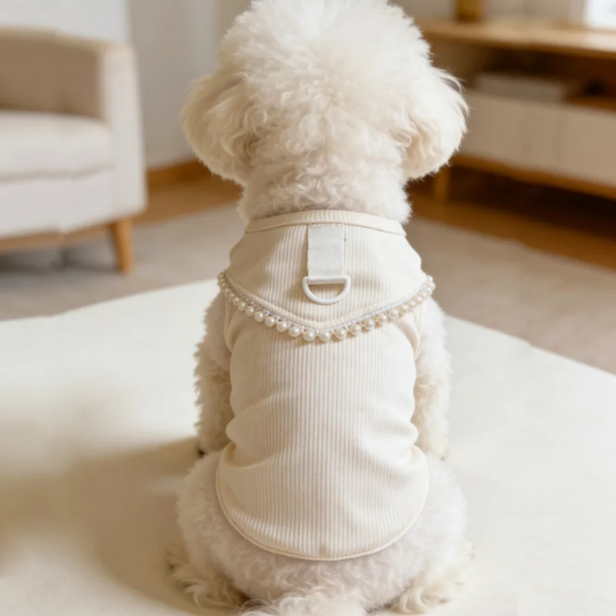 1pc Spring and summer thin pearl pet vest, can pull solid color small and medium-sized dog cat T-shirt