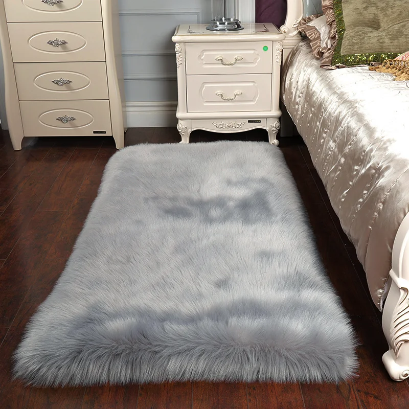 Rectangle Faux Fur Sheepskin Floor Rug, Grey 60x90CM