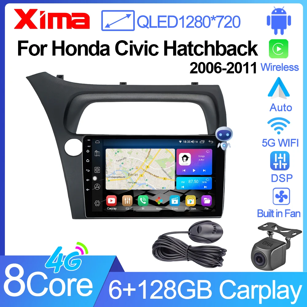 XIMA XV6 Pro  Car Radio Multimedia Player For Honda Civic Hatchback 2006-2011 Android 12 Carplay  2 Din Stereo Navigation gsp