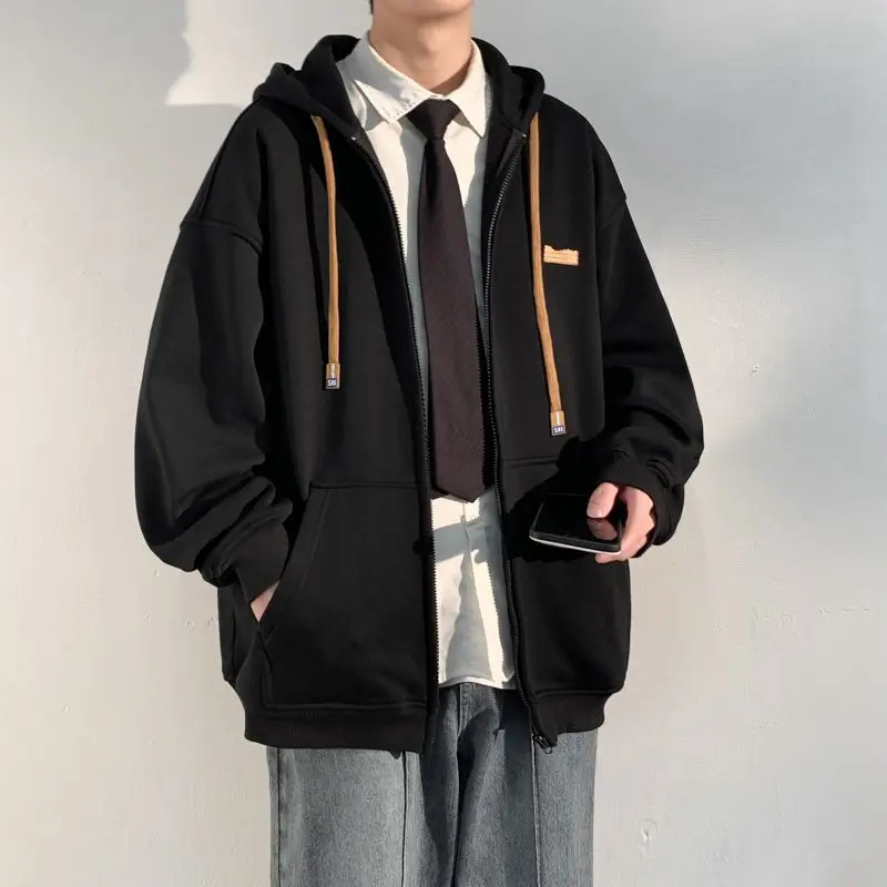 Full Zip Up Man Hoodies New in Luxury Simple Overfit Harajuku Fashion Korean Style Cheap Funny Cotton Black Sweatshirts for Men