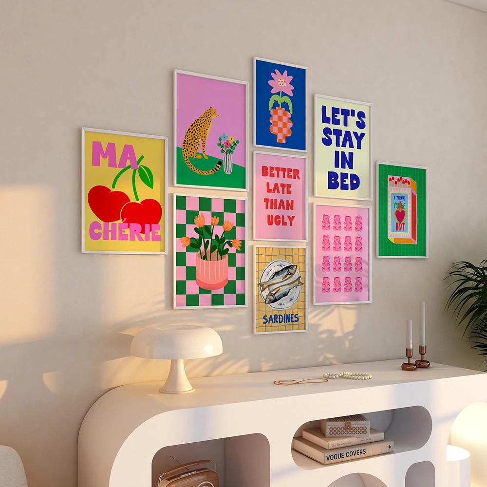 Colorful Eclectic Poster Set Prints Hot Pink Room Decor Dopamine Wall Art Canvas Painting Trendy Abstract Home Decoration Murals