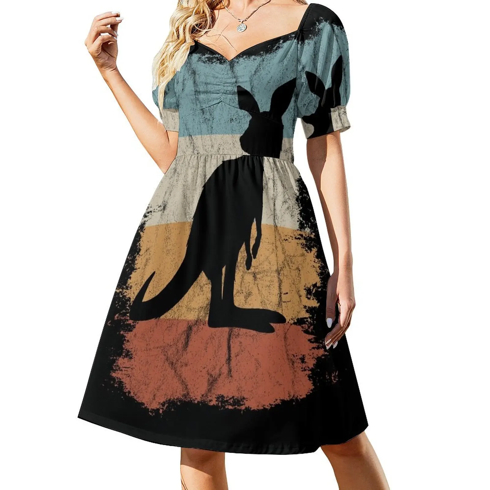 Retro Kangaroo Silhouette Shirt Funky Vintage Marsupial Dress prom dress birthday dresses for women dresses for womens 2024