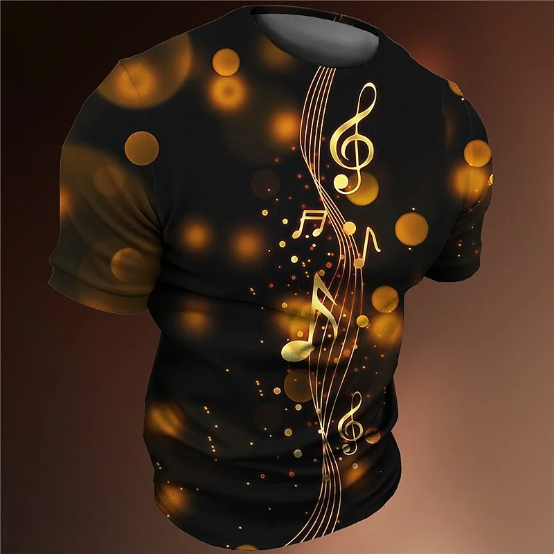 Camiseta con estampado 3D para hombre, camisa de manga corta con estampado colorido de nota musical, Tops informales de cuello redondo, moda Y2k, ropa de calle