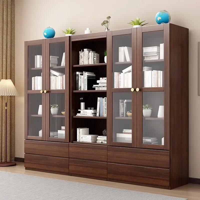 for New Chinese Style All Walnut Bookcase Home Study Solid Wood Free Combination Locker Light Luxury High End Bookshelf