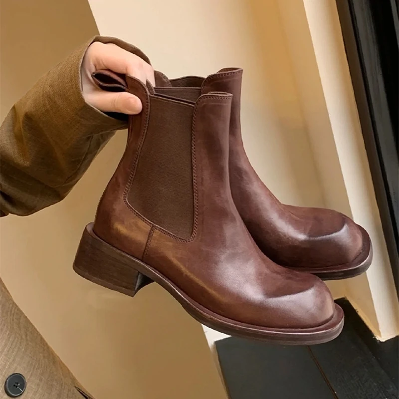 

AIYUQI 2025 New Women's Chelsea Boots Retro Square Toe Women Ankle Boots Large Size Stretch female Cigarette Boots