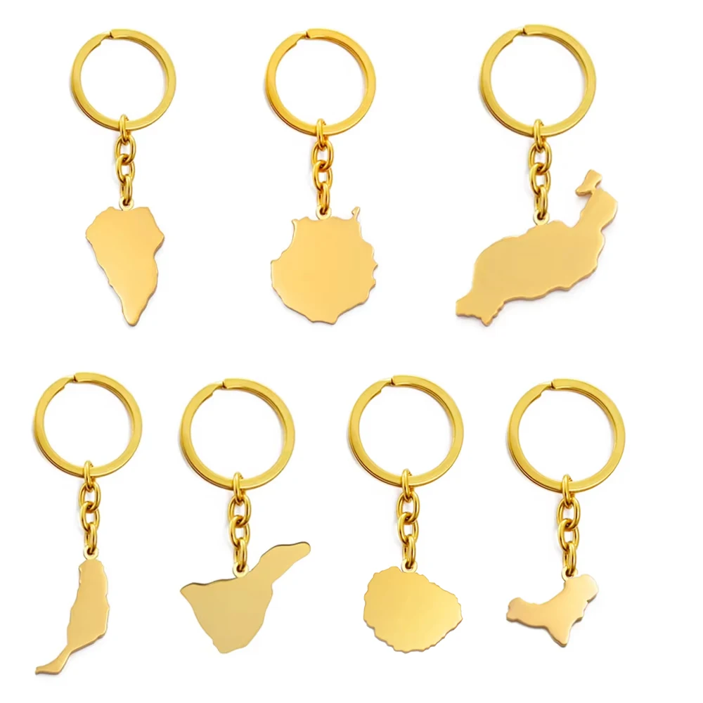 España Islas Canarias Tenerife,Gran Canaria,Fuerteventura,La palma,Lanzarote,La Gomera,El Hierro Mapa Llavero Joyería # 120121KC