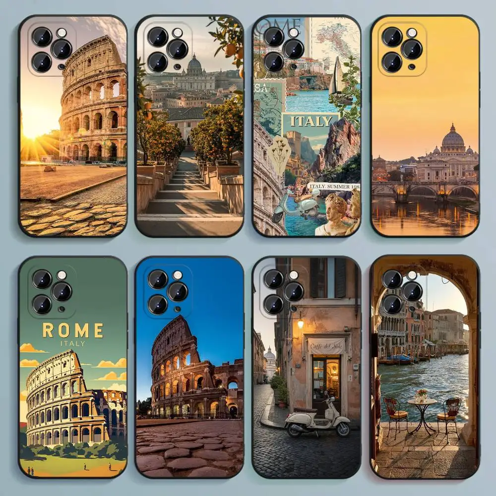

Italy Rome City Travel Phone Case For iPhone 17,16,15,14,13,12,Pro,Max,Plus,E,SE4,Air,Mini Black Soft Cover