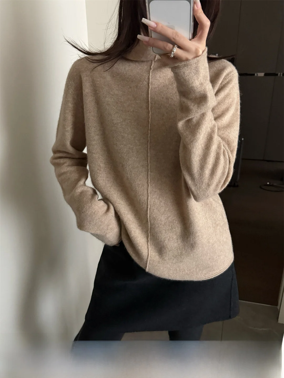 

New Winter Women's Knitted Sweater Soft Mixed Color Yak Wool Vertical Center Line Warm Loose Fit Overhead Long Sleeve High Co...