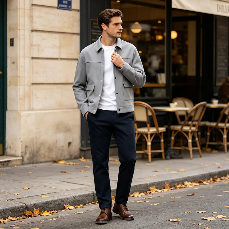 Men's Short Brushed Shirt Jacket Long Sleeve Snap Button Loose Fit Soft Warm Casual Outerwear for Everyday Wear Autumn Winter 6