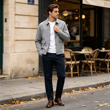 Men's Short Brushed Shirt Jacket Long Sleeve Snap Button Loose Fit Soft Warm Casual Outerwear for Everyday Wear Autumn Winter 6