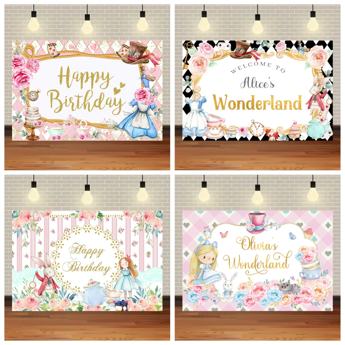 

Happy Colour Alice in Wonderland Theme Birthday Backdrop for Girls Princess Party Photography Fairy Tale Scene Decoration