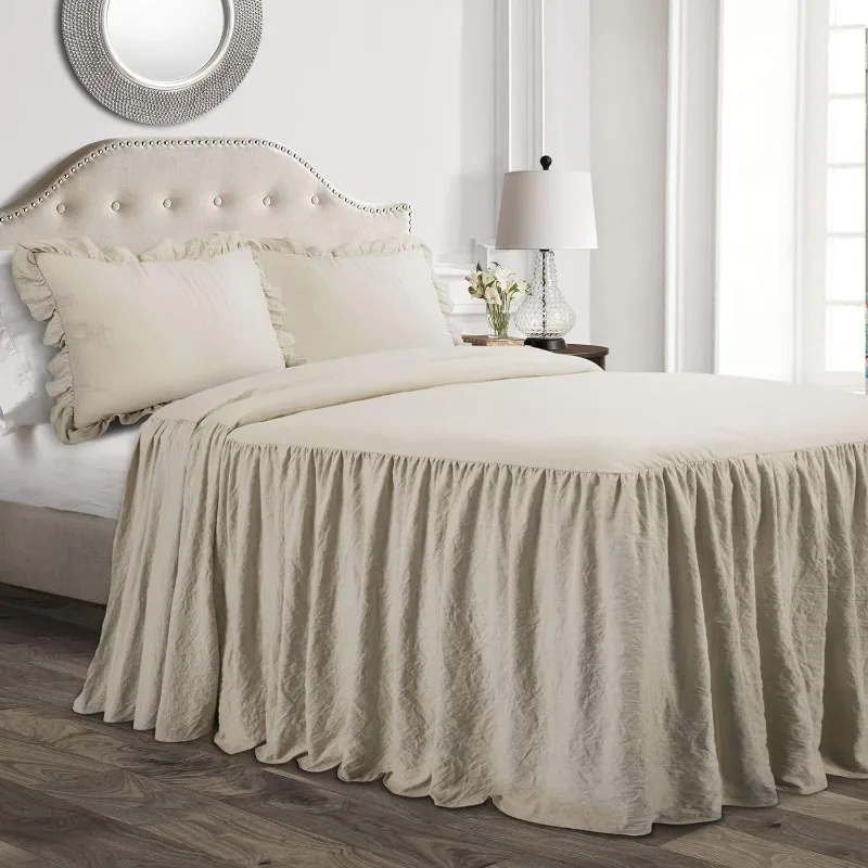 Skirt Bedspread Set - 3 Piece Luxurious Farmhouse Bedding Set-Elegant, Charming Ruffle Detail - Timeless Style  Classic Design-