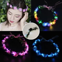 Wedding Party Crown Flower Headband LED Light Wreath Garland Decoration Women Girl Birthday Favor Luminous Hair Garland Hairband