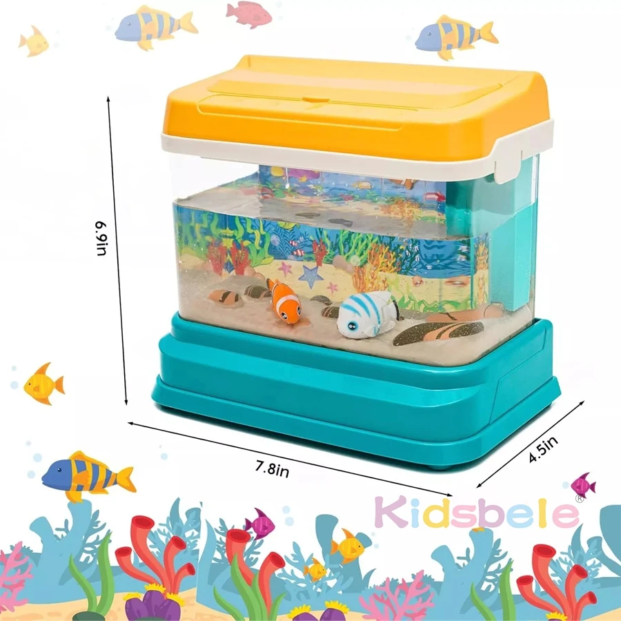 Kids Fish Tank Toy Light Music Magnetic Fishing Game Toy For Toddlers 4 Simulate Fish Mini Aquarium Toy Gift Rod Fishing Net