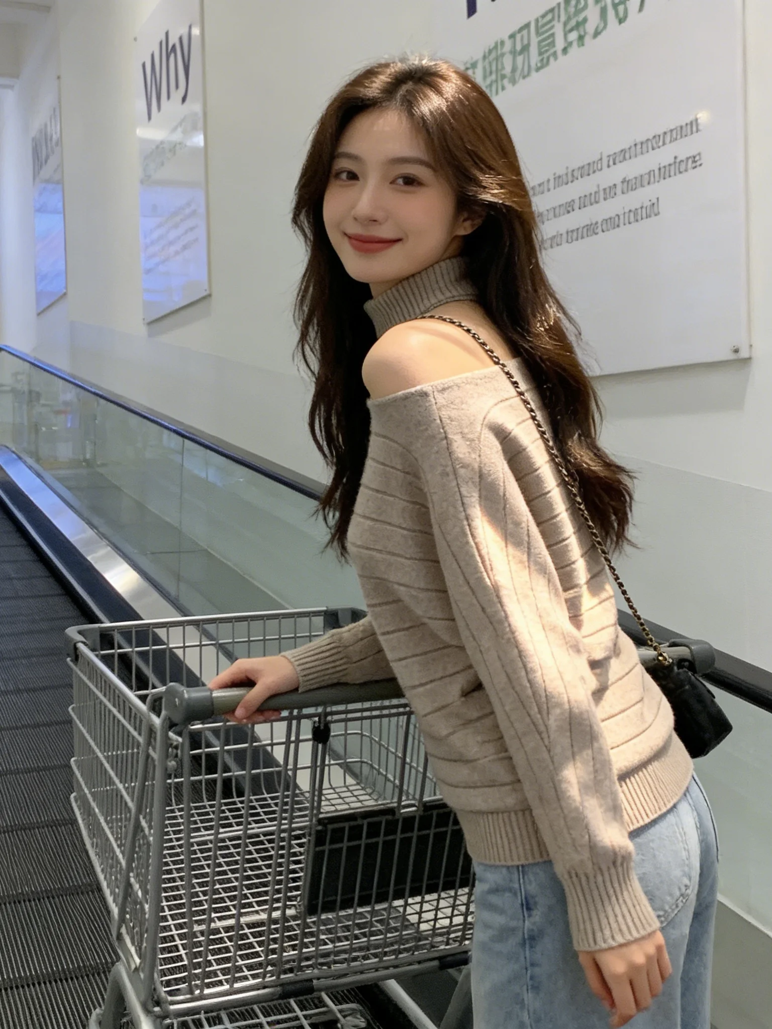 Laid-back Style Long Sleeve Knitted Sweater Women's Beautiful Striped Shoulder-baring Top Loose Fit Comfortable Breathable