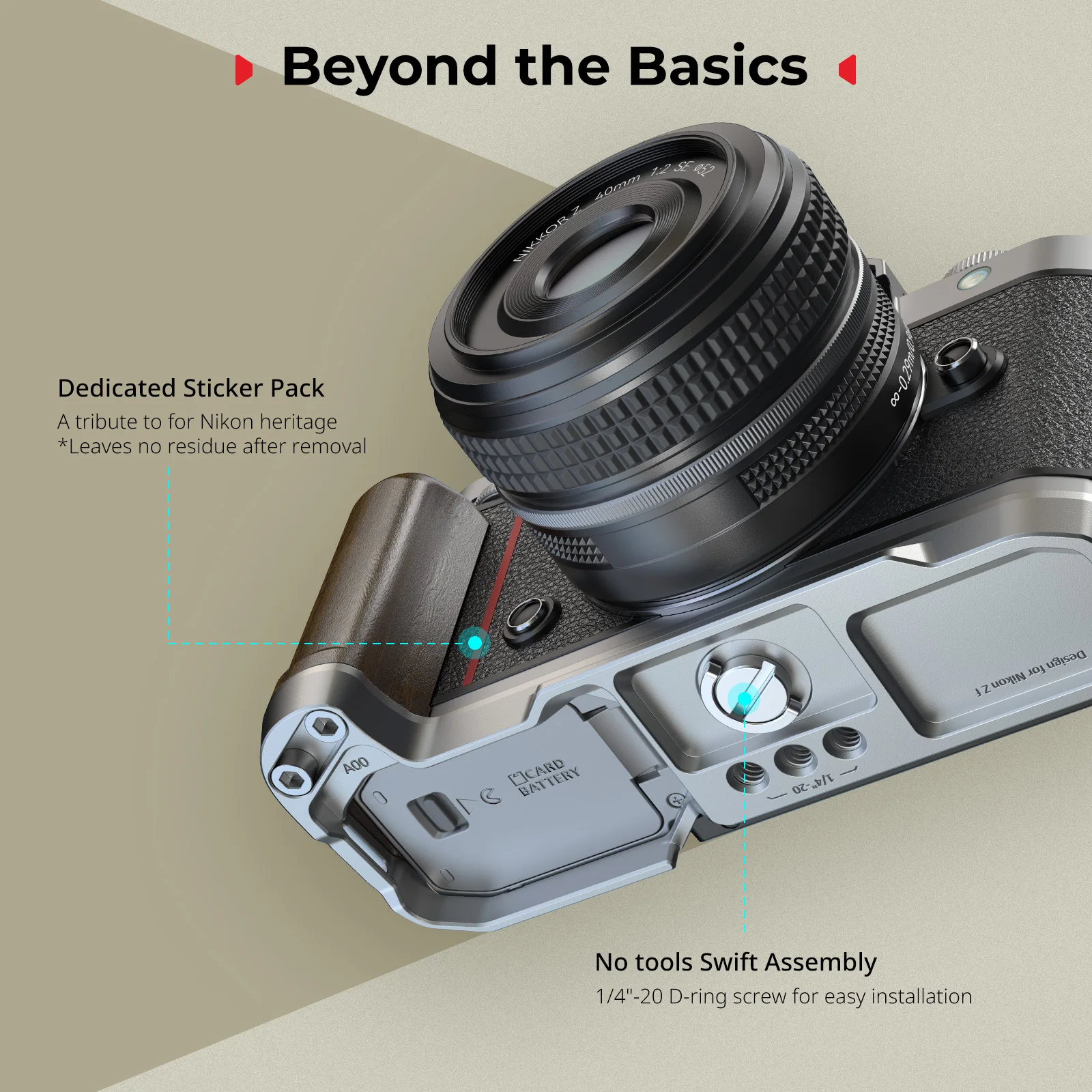 SmallRig Z F L-Shaped Mount Plate Baseplate with Silicone Wooden Handle for Nikon Z F Silver Arca Swiss Plate 5706