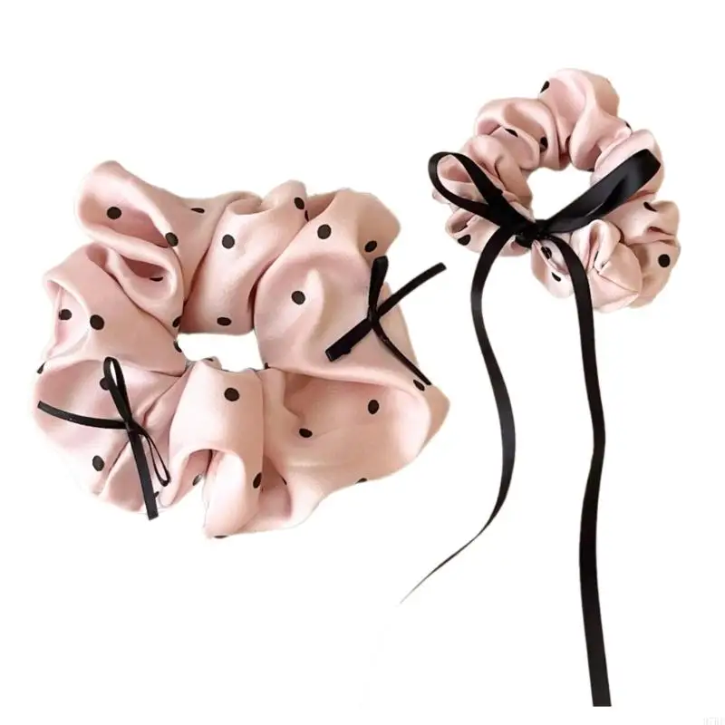 97BE Dotted Hair Scrunchies for Women Updo Hair Elastic Hair Rope Aesthetic Hair Tie Hair Scrunchy Ribbon Bowknot Hair Holder