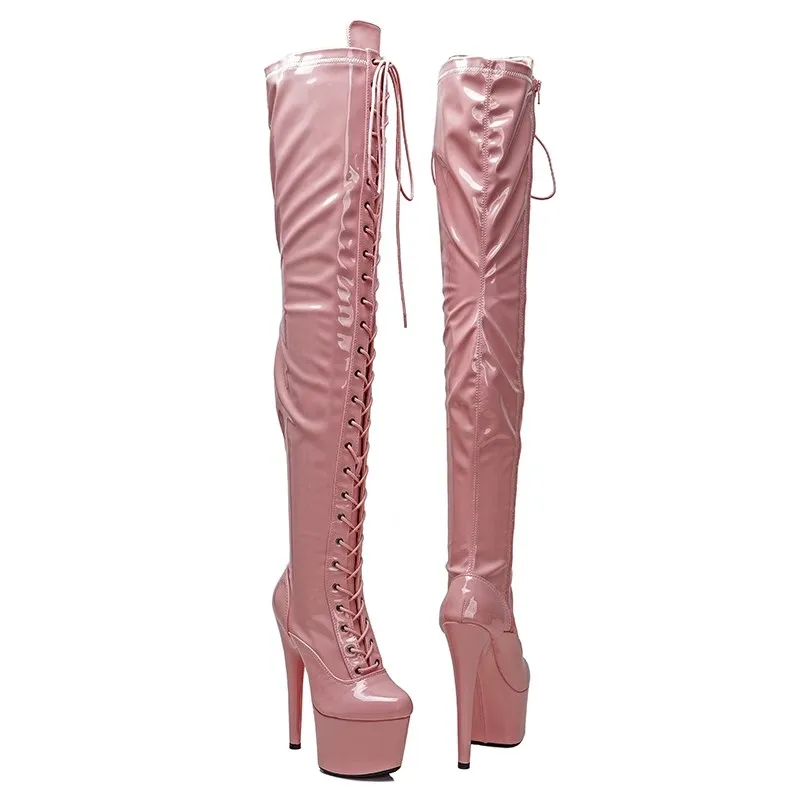 LAIJIANJINXIA-zapatos de baile en Barra para mujer, botas largas modernas con plataforma de tacón alto y superior de PU de 17CM/7 pulgadas, sexys, para club nocturno, 120