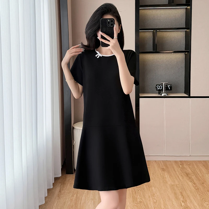 

plus Size Summer Fashion Hepburn Style Color Block Slimming Short Dress Casual A-Line Cotton Blend Dress for Petite Women