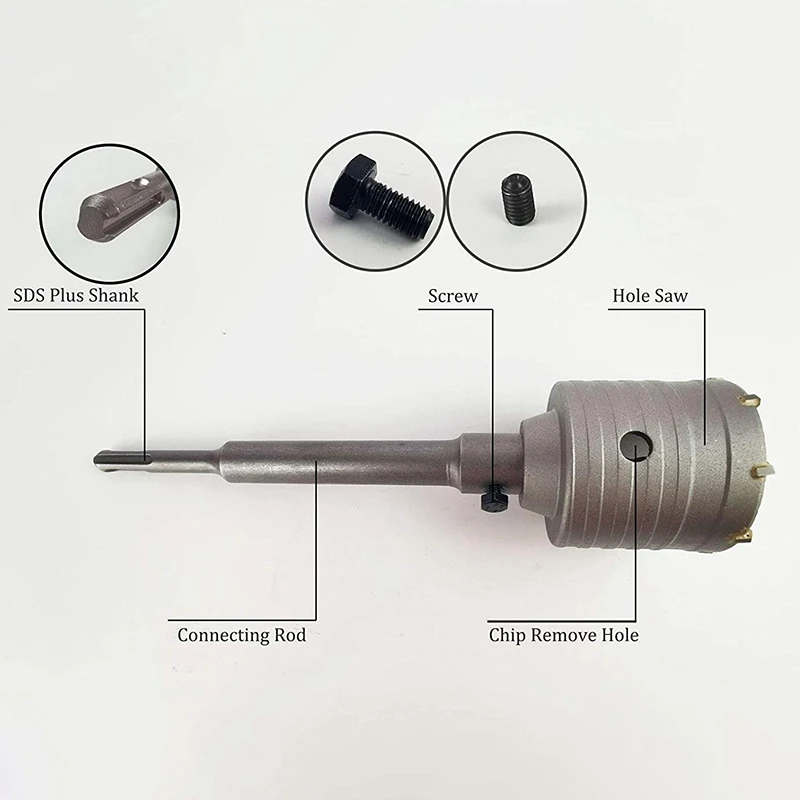 SDS ชุดเลื่อยเจาะรูแบบก้านและก้านเลื่อยพร้อมสว่านสำหรับเจาะผนังซีเมนต์โฟมอิฐ30มม./40มม./50มม.