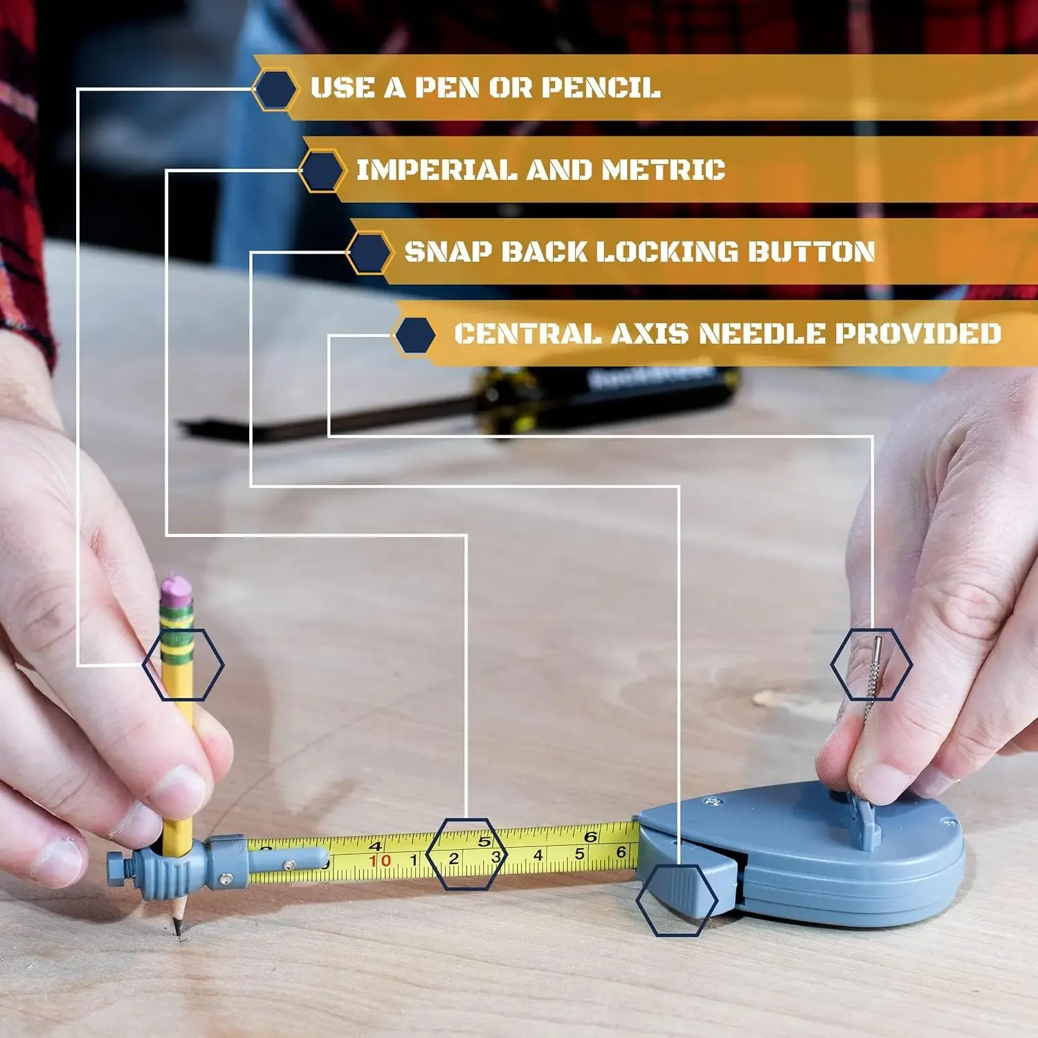 Woodworking Scribing Circle Measuring tape size Marking compass Drawing arc Woodworking multifunctional tape measure