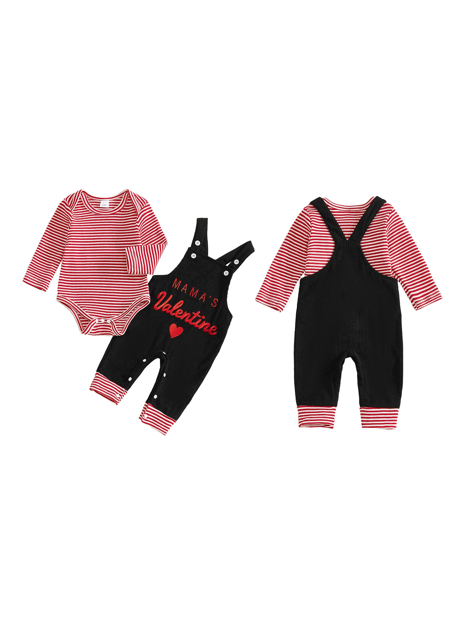 

Baby Girl Valentines Outfit Pink Ruffle Sleeve Bodysuit and Heart Print Leggings 2 Piece Set with Headband
