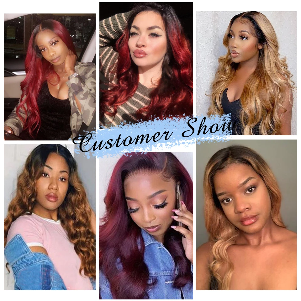 Peruca de Cabelo Humano Colorido HD Lace Frontal Perucas Ombre Body Wave Lace Front Wig 180% Brasileiro Reddlish 1B Borgonha 99J Cor