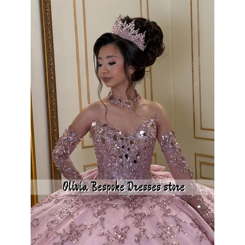 Vestido De quinceañera delicado para niñas, apliques De lentejuelas, sin mangas, con lazo, Vestidos De ceremonia De 15 años personalizados