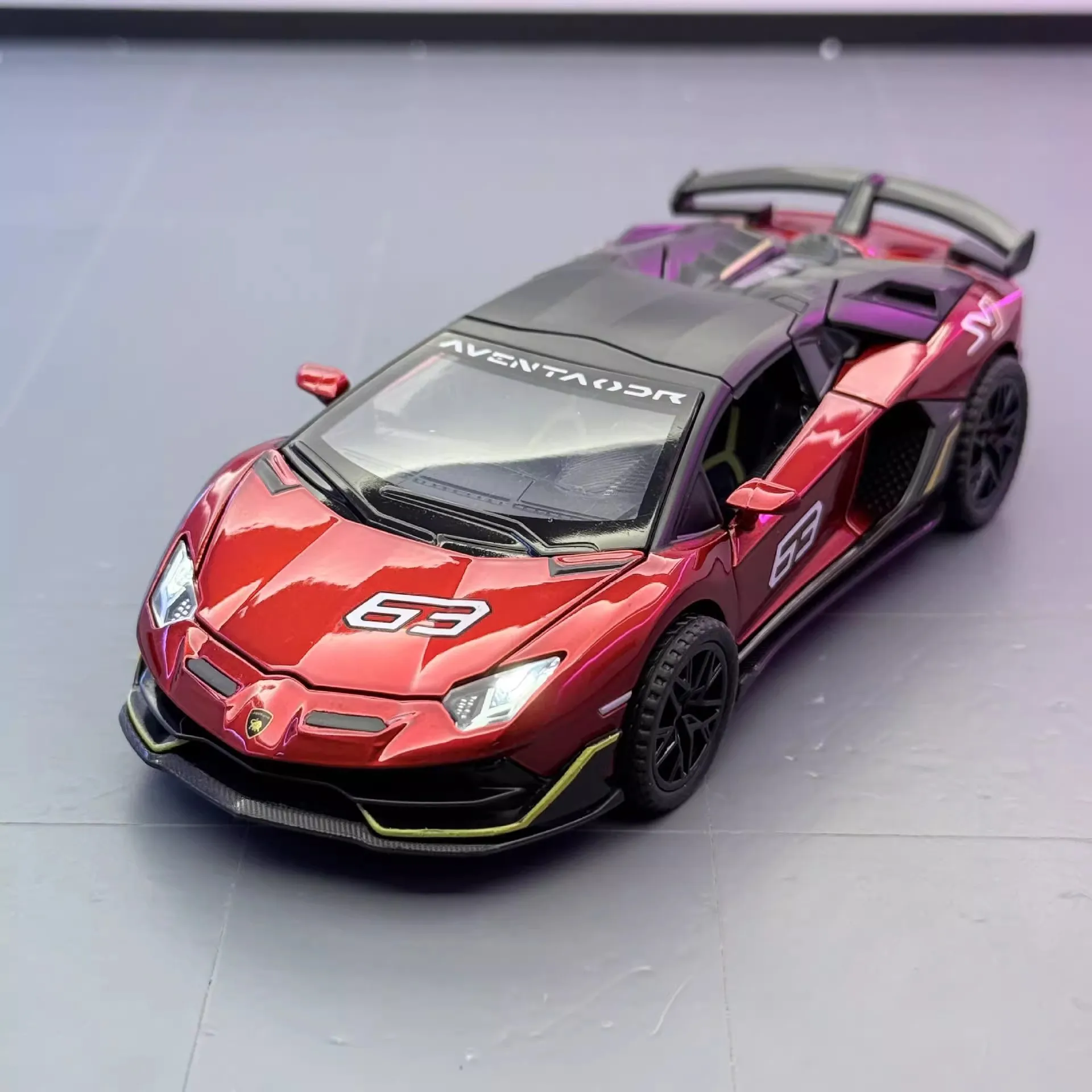 

1:32 Aventador SVJ 63, имитация гоночного автомобиля из сплава, литье под давлением, металлическая игрушечная модель автомобиля, коллекция звуков и света, детские подарки