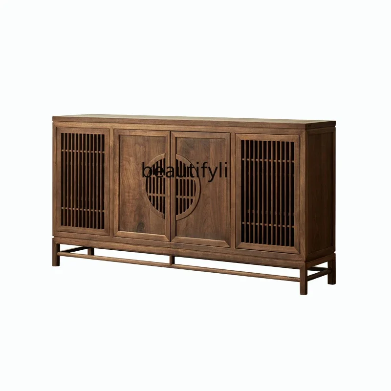 

Chinese Style Solid Wood Sideboard Entrance Cabinet Tea Room Black Walnut Wooden Locker Storage Furniture