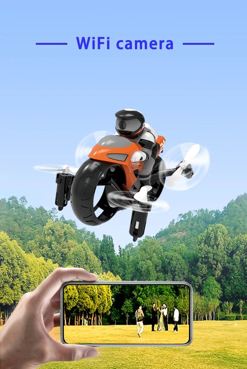 1/16 RC Motorcycles Toys Stunt Cars With Camera Wifi FPV 306 ° Rolling Remote Control Land Air 2-in-1 Motorcycle Indoor Flight