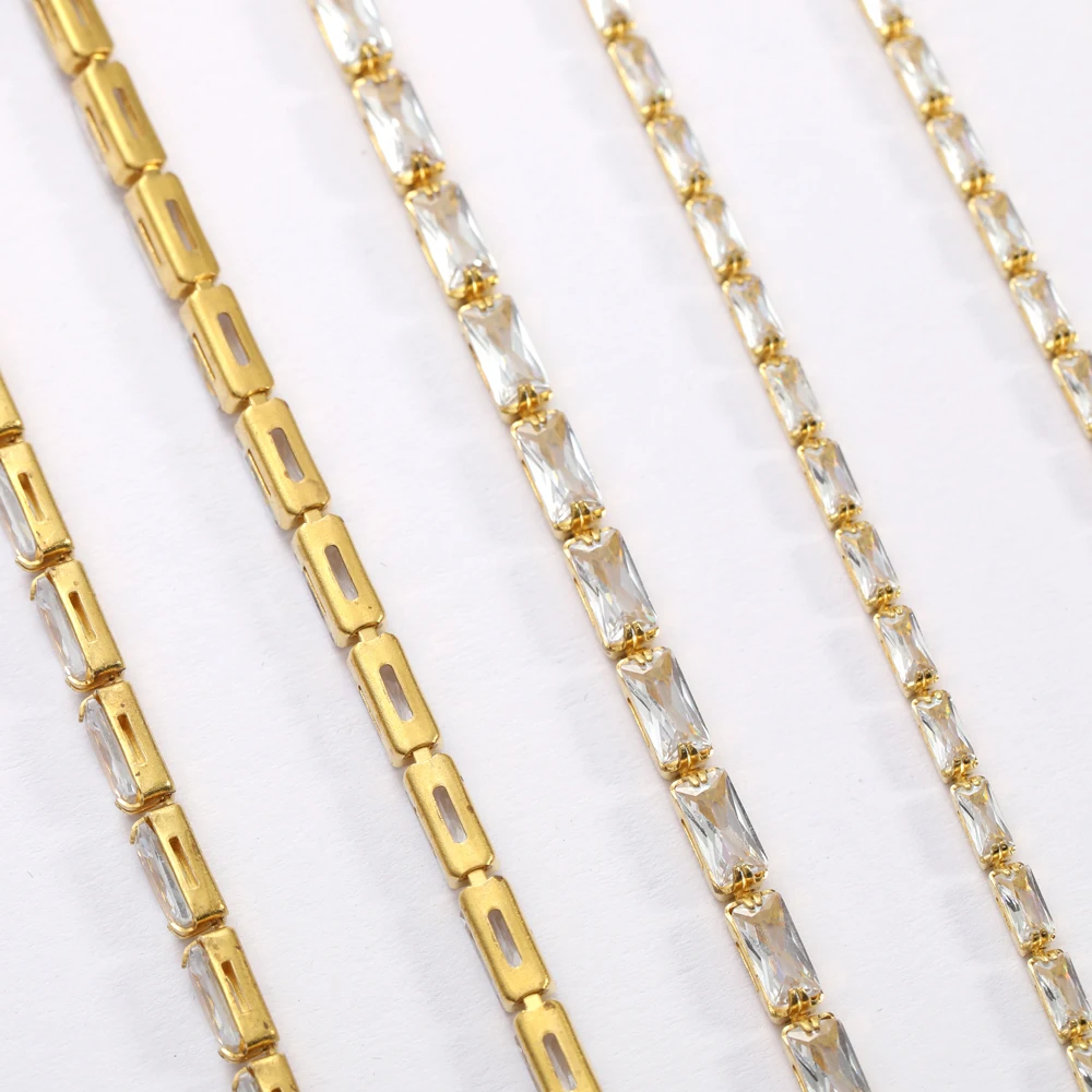 1 Yard Rectangle Zirconia Cup Chains Glitter Rhinestone Chains For Bracelet Jewelry DIY Zircon Chains Wedding Dress Decoration