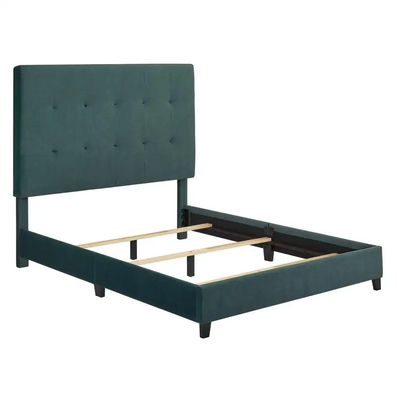 Queen Size Green Velvet Tufted Platform Bed Frame Stylish Upholstered Design for Ultimate Comfort and Elegance