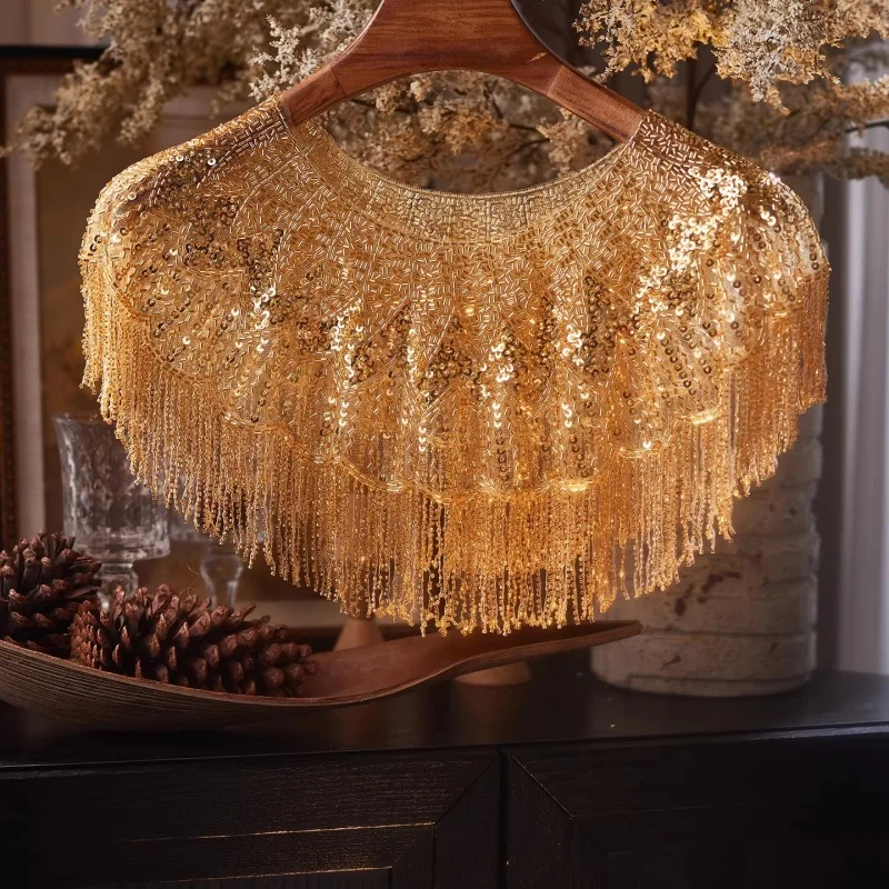

Golden Handcrafted Tassel Versatile Round-Neck Wraparound Shawl