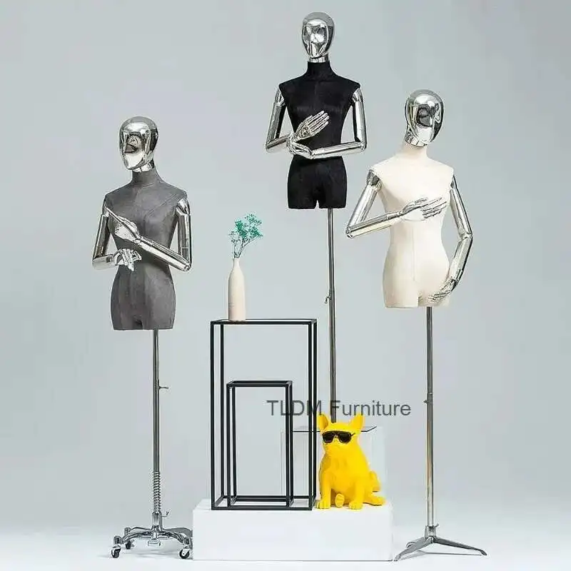 

Korea Silver Arms Head Mannequins Musk Velvet Body Female Model Props Doll Dress Clothing Models Mannequins Display Rack