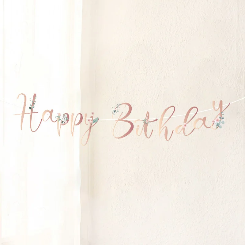Romantic Flower Theme Letter Happy Birthday Banner Wall Hanging Garland for Kids Girl Birthday Baby Shower Party Decorations