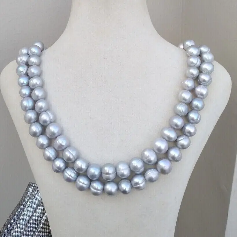 35 INCH HUGE AAA 11-12MM South Sea Gray Baroque Pearl Necklace 14k GOLD CLASP