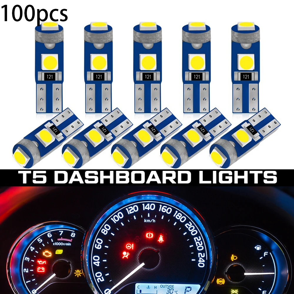 

100pcs T5 W3W W1.2w Led Car Center Console Instrument Lamp Dashboard Warning Indicator Fuel Meter Warming Indicator Wedge Lights