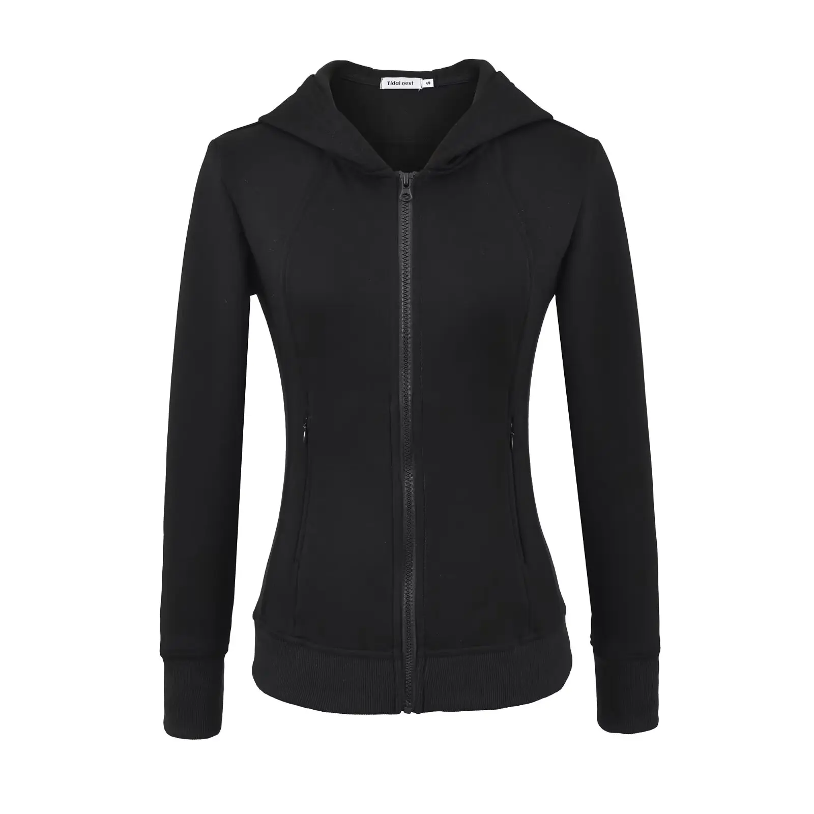 Slim Fit American Zipper Hooded Thin Fce Long Sve Waist Cinching Elastic Sweatirt Women Autumn Winter Versatile Long ...