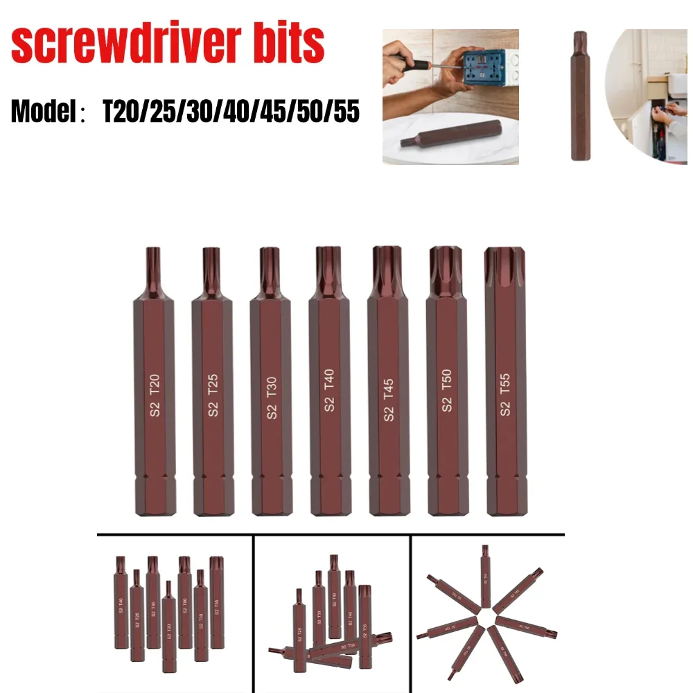 1pc 75mm Magnetic Torx Screwdriver Bit Steel 10mm Hex Shank Screwdrive For Impact Screwdriver T20/T25/T30/T40/T45/T50/T55