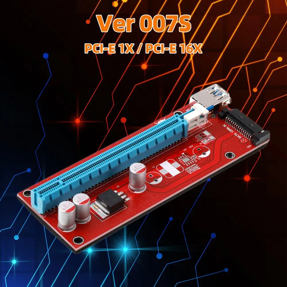 Ver 007S PCI-E بطاقة الناهض سرعة عالية مضادة للتدخل مستقرة امدادات الطاقة التدريع PCI-E 1X إلى 16X SATA موسع الناهض محول