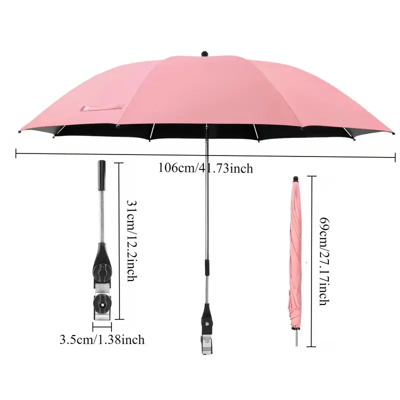 مظلة خارجية محمولة مع مشبك، يمكن استخدامها في سيناريوهات مختلفة، دوران 360 درجة، قابلة للتعديل، مقاومة للحرارة والشمس، مناسبة للتخييم، وكراسي الشاطئ، والكراسي المتحركة، والفناء، وما إلى ذلك