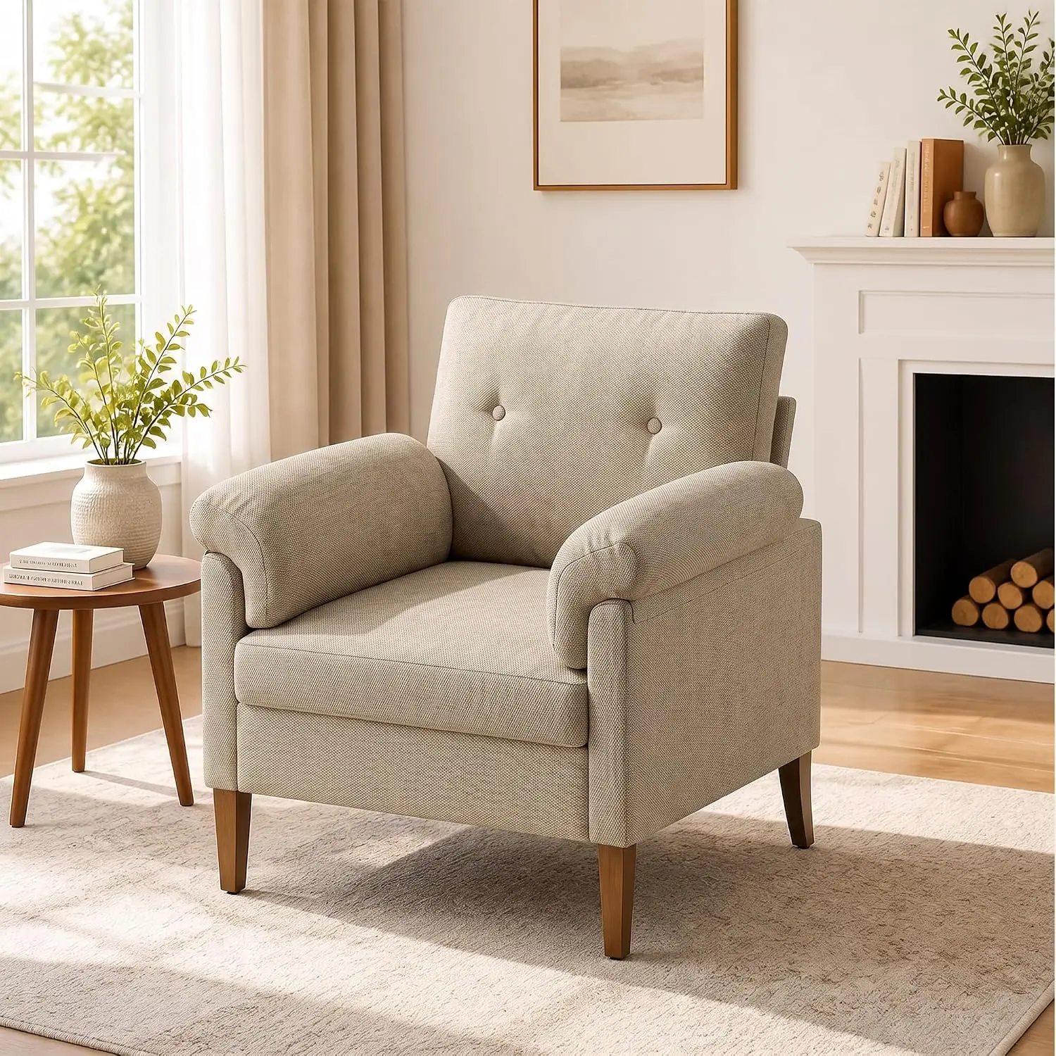 Modern Upholstered Corner Accent Chair Set of 2 with Padded Arms, Customized